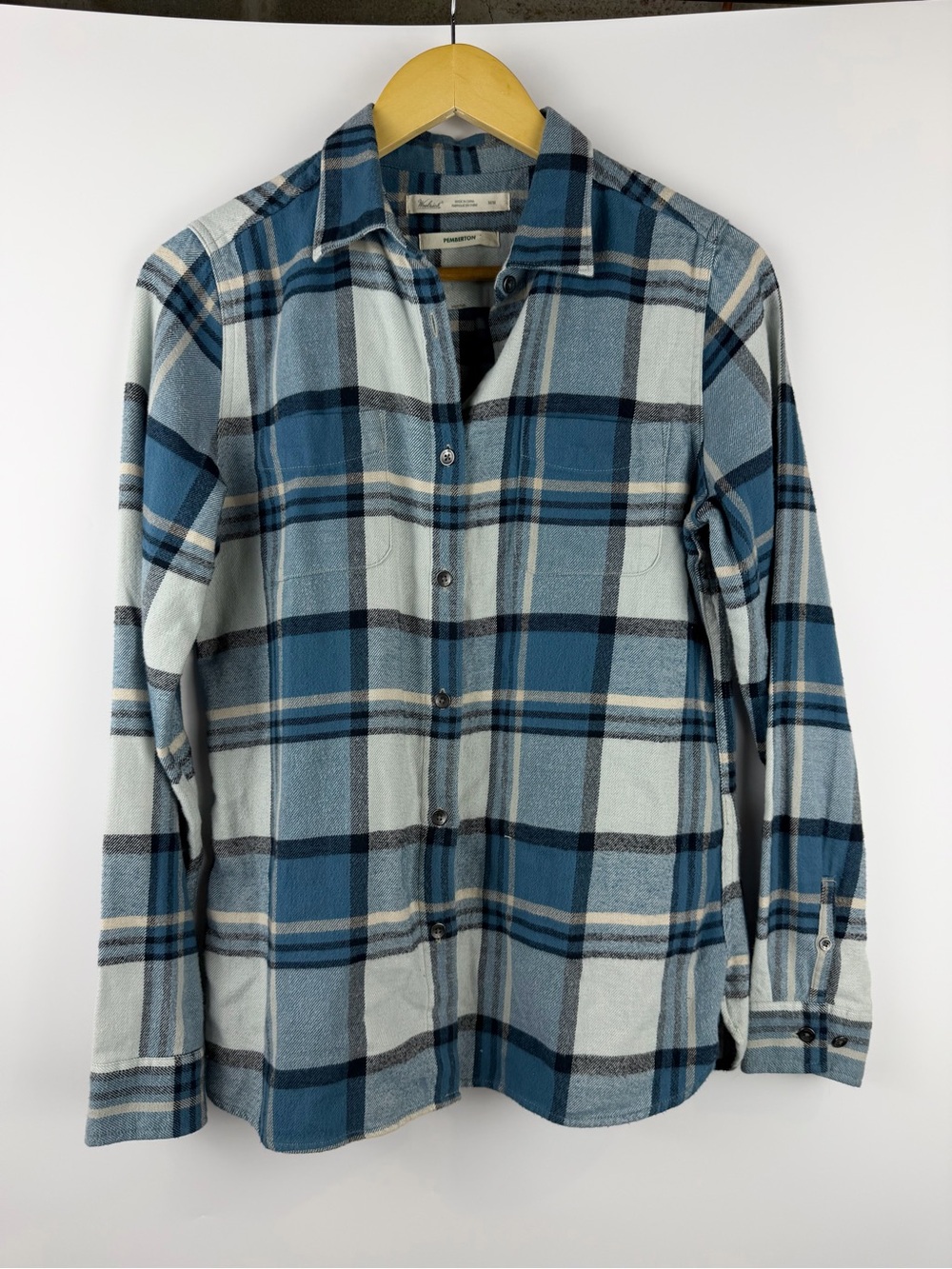 Woolrich Pemberton Blue Plaid Flannel Shirt Chest Pocket 100% Cotton Sz M Women